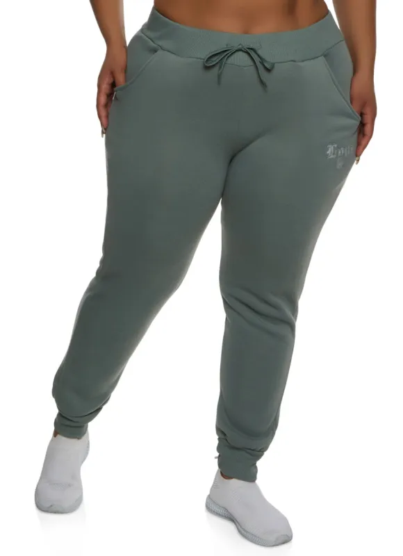 Plus Size Love Rhinestone Joggers sold by Rainbow