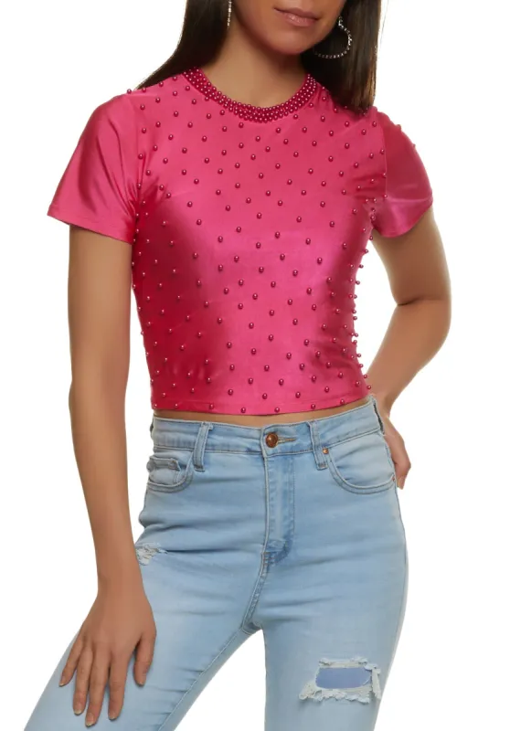 Faux Pearl Beaded Crop Top sold by Rainbow