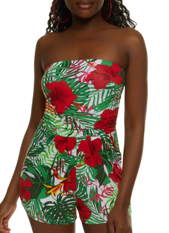 Tropical Leaf Print Tube Romper sold by Rainbow