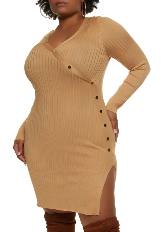 Plus Size Faux Snap Button Detail Midi Dress sold by Rainbow