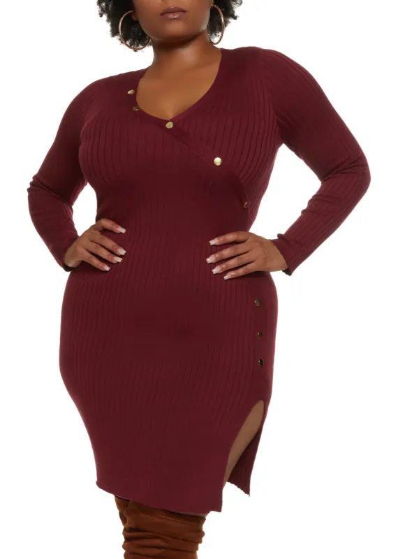 Plus Size Faux Snap Button Detail Midi Dress sold by Rainbow