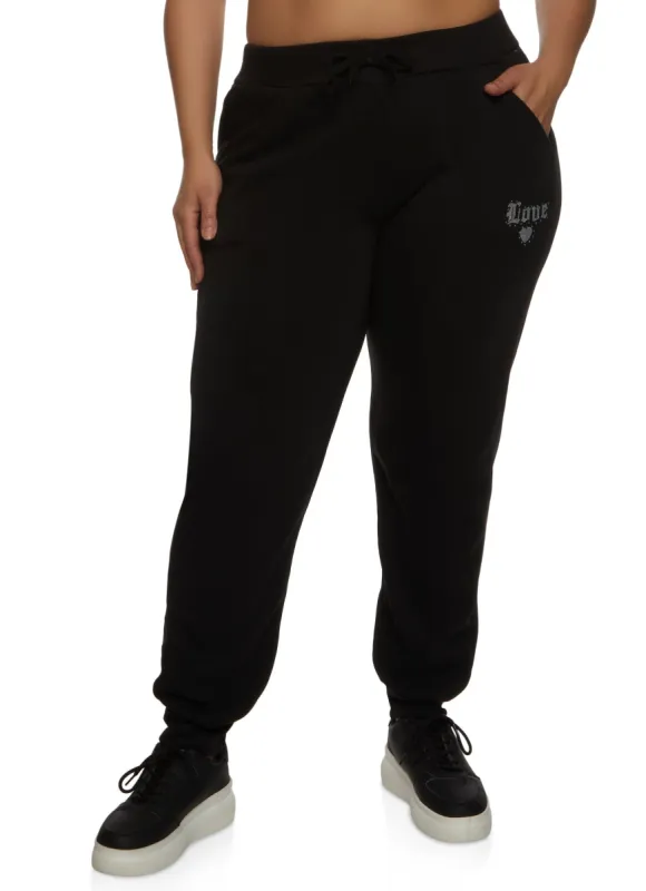 Plus Size Love Rhinestone Joggers sold by Rainbow