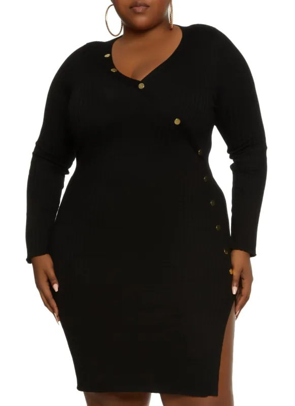 Plus Size Faux Snap Button Detail Midi Dress sold by Rainbow