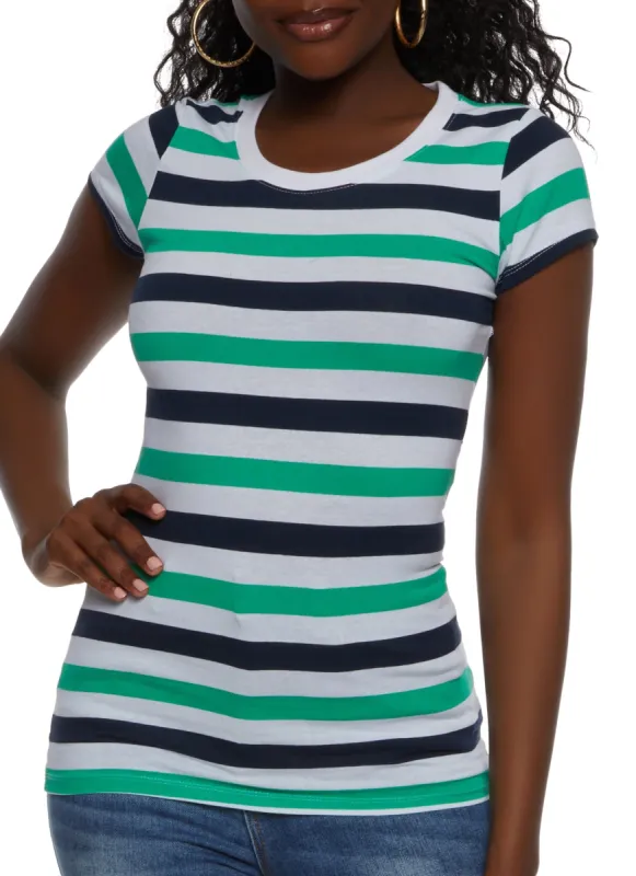 Basic Stripe Crew Neck Tee sold by Rainbow