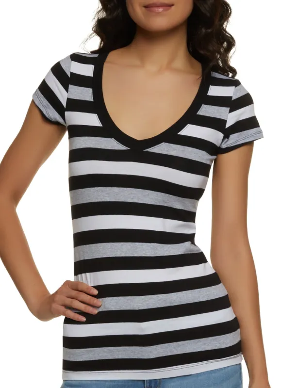 Basic Striped V Neck T Shirt sold by Rainbow