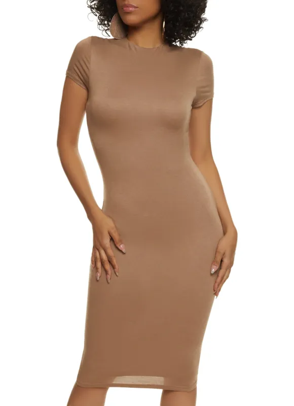 Mock Neck Short Sleeve Midi Dress sold by Rainbow