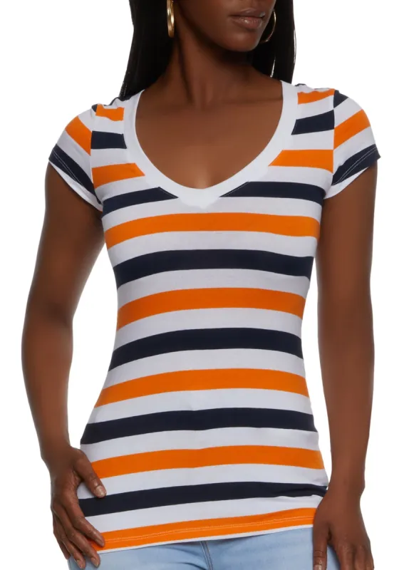 Basic Striped V Neck T Shirt sold by Rainbow