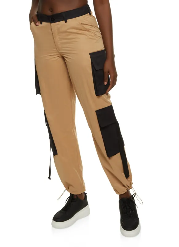 Color Block Toggle Drawstring Hem Cargo Pants sold by Rainbow
