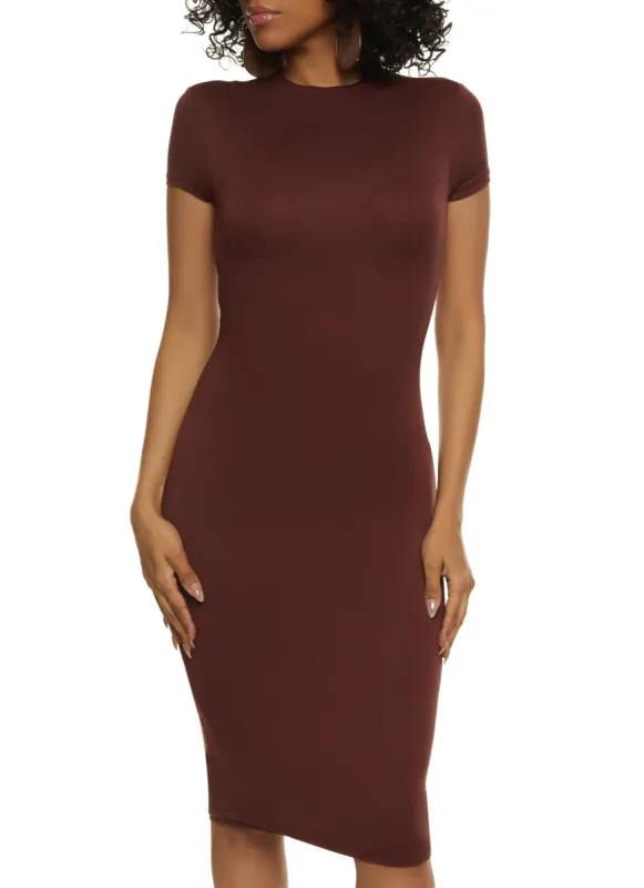 Mock Neck Short Sleeve Midi Dress sold by Rainbow