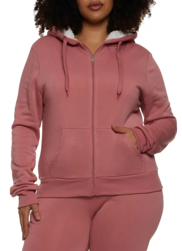 Plus Size Sherpa Lined Zip Front Hoodie sold by Rainbow