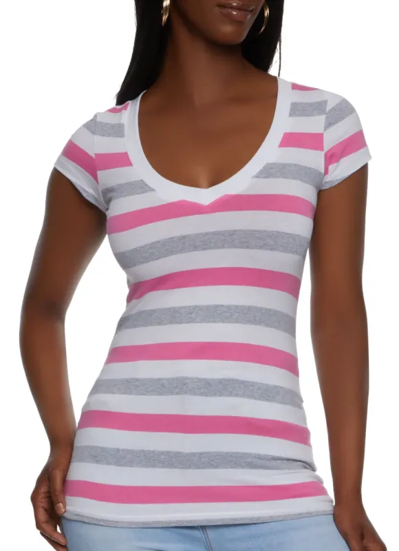 Basic Striped V Neck T Shirt sold by Rainbow