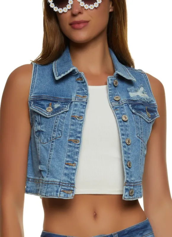 WAX Distressed Denim Cropped Vest sold by Rainbow