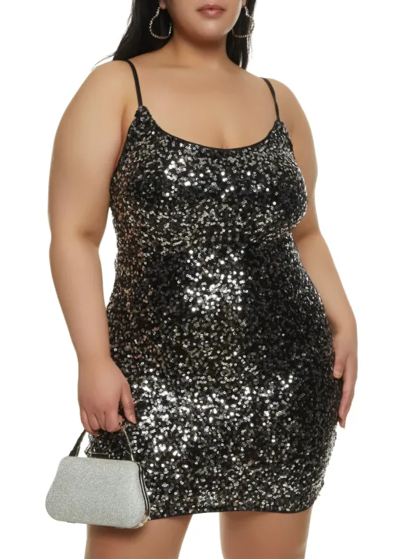 Plus Size Sequin Mini Dress sold by Rainbow
