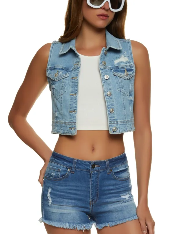WAX Distressed Denim Cropped Vest sold by Rainbow