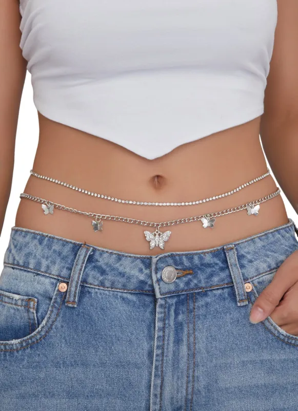 Butterfly Charm Layered Belly Chain sold by Rainbow