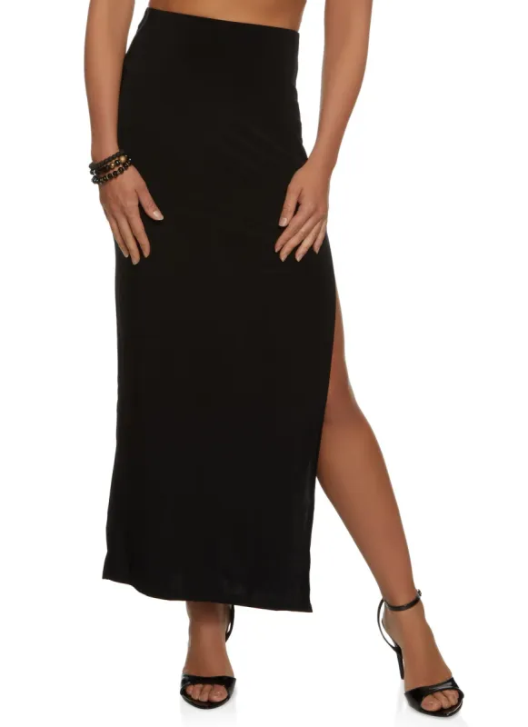 High Waist Side Slit Maxi Skirt sold by Rainbow