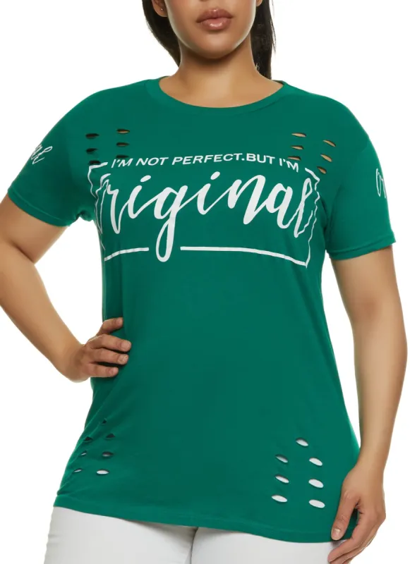 Plus Size Im Not Perfect But Im Original Laser Cut Tee sold by Rainbow