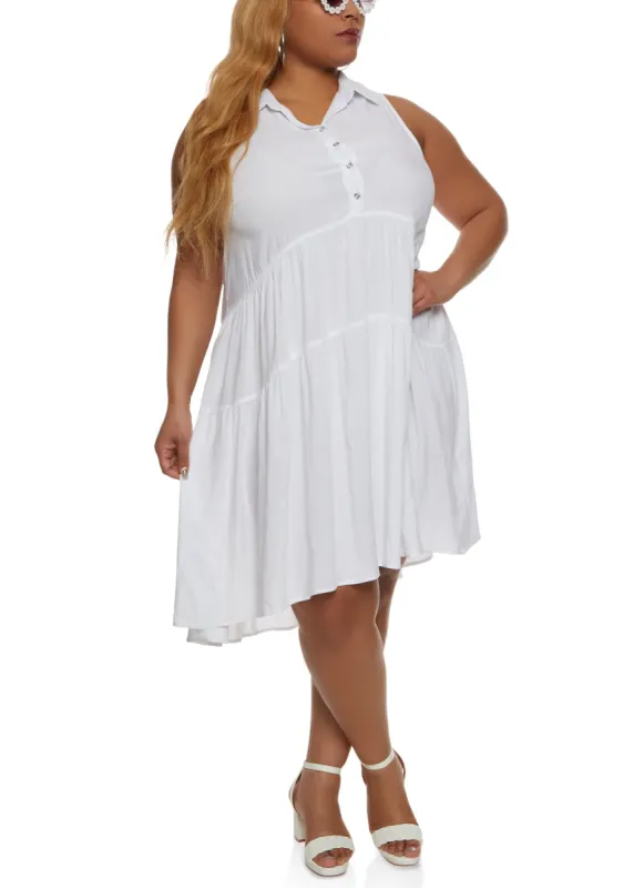 Plus Size Half Button Tiered Shift Dress sold by Rainbow