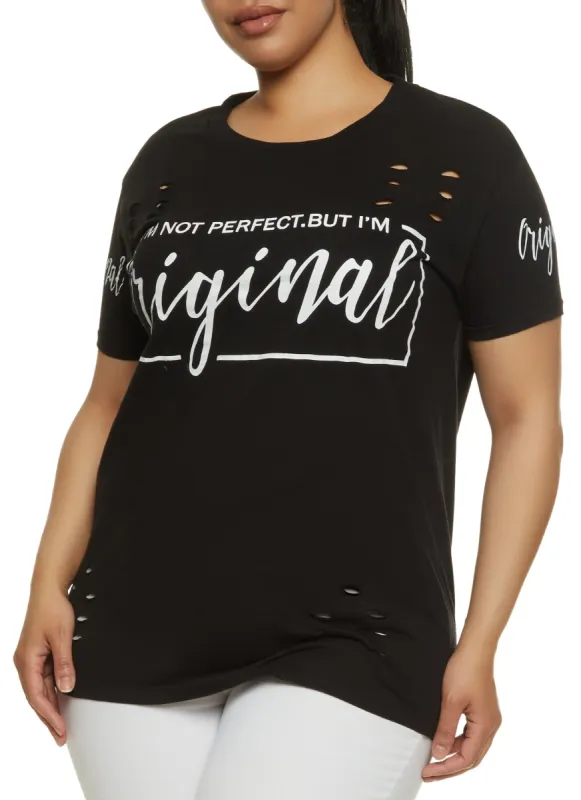 Plus Size Im Not Perfect But Im Original Laser Cut Tee sold by Rainbow