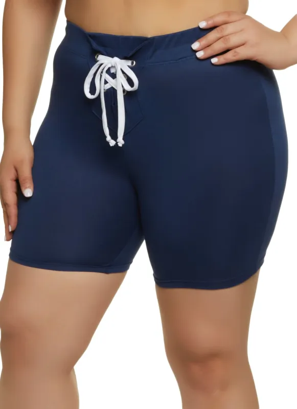 Plus Size Lace Up Detail Biker Shorts sold by Rainbow