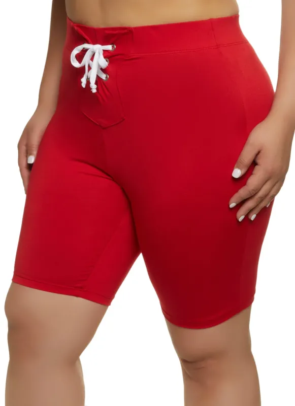 Plus Size Lace Up Detail Biker Shorts sold by Rainbow