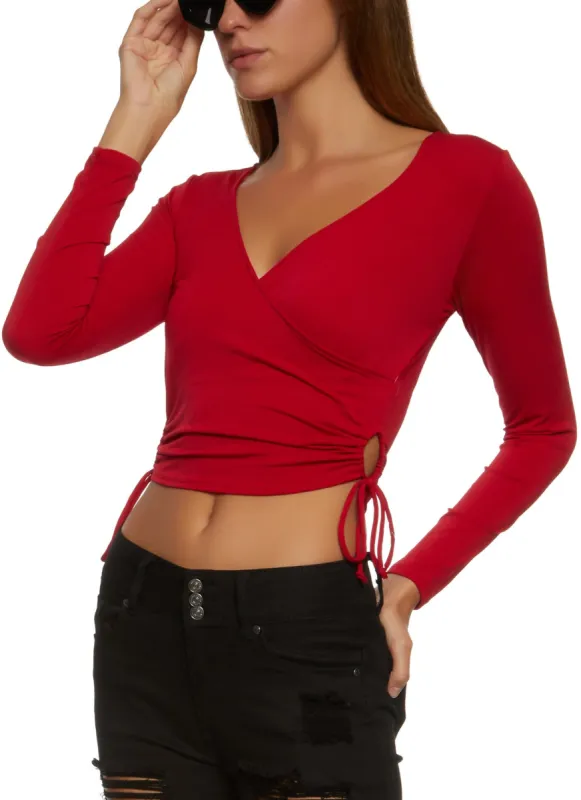 Keyhole Side Faux Wrap Crop Top sold by Rainbow