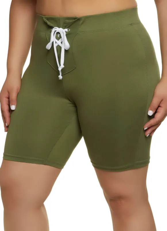 Plus Size Lace Up Detail Biker Shorts sold by Rainbow