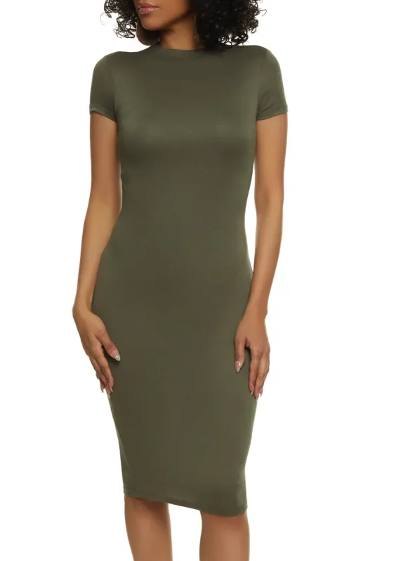 Mock Neck Short Sleeve Midi Dress sold by Rainbow