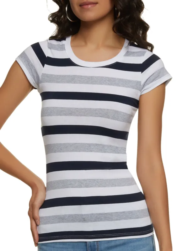 Basic Stripe Crew Neck Tee sold by Rainbow