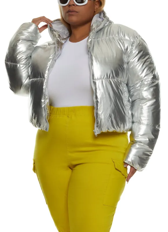 Plus Size Hooded Zip Front Puffer Jacket sold by Rainbow