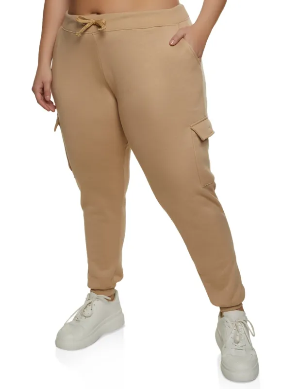 Plus Size Cargo Pocket Fleece Lined Joggers sold by Rainbow