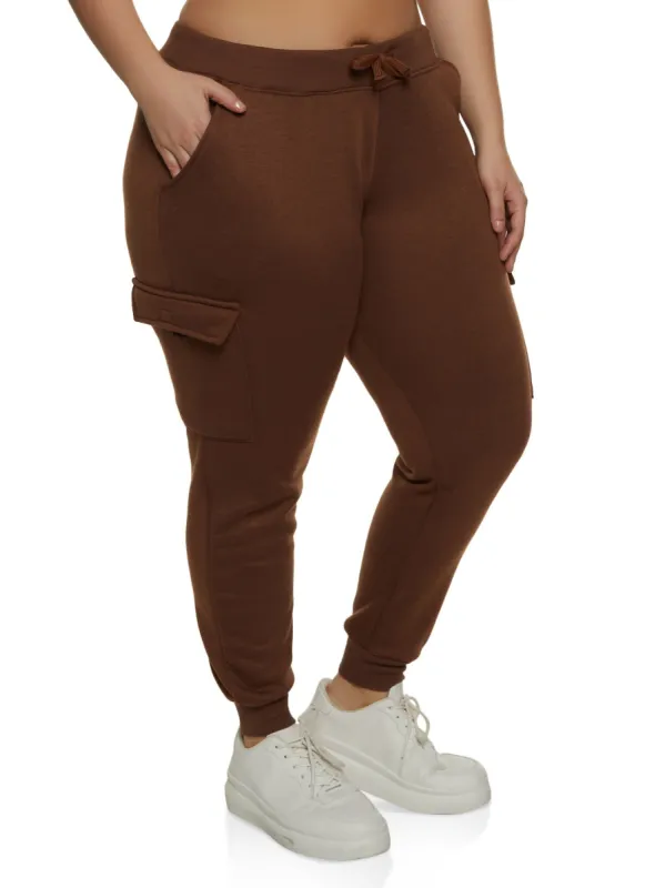 Plus Size Cargo Pocket Fleece Lined Joggers sold by Rainbow