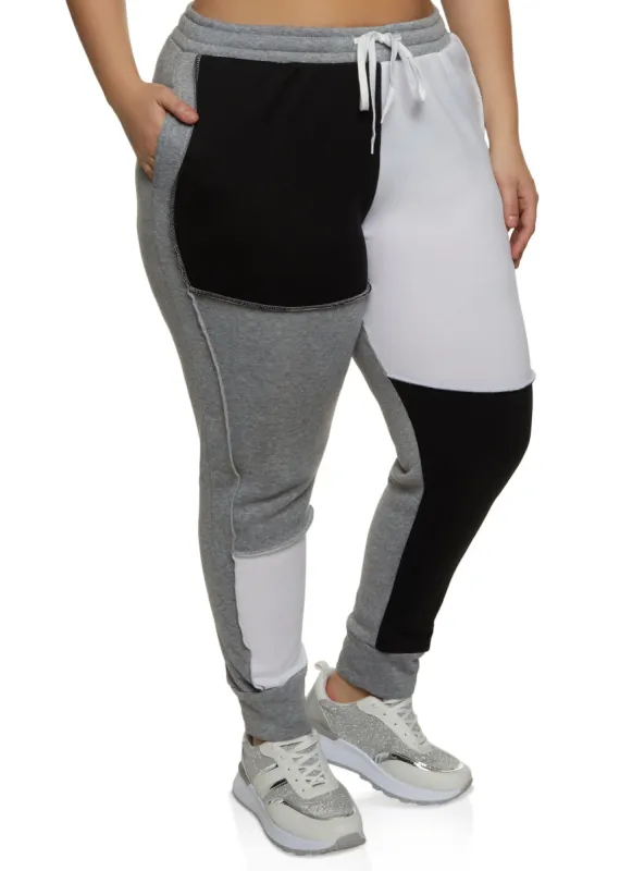 Plus Size Color Block High Waist Joggers sold by Rainbow