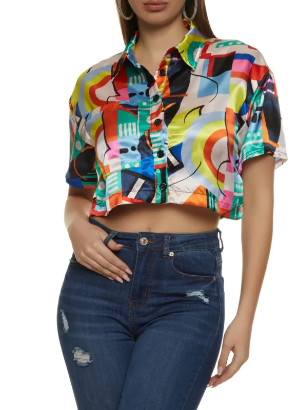 Satin Printed Cropped Shirt sold by Rainbow
