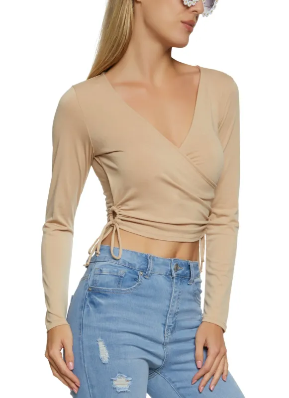 Keyhole Side Faux Wrap Crop Top sold by Rainbow
