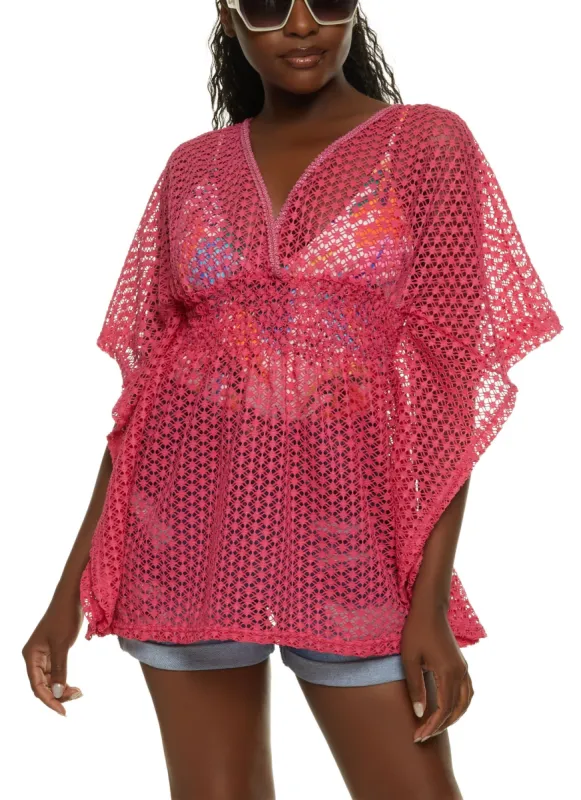Smocked Waist Fishnet Kimono sold by Rainbow
