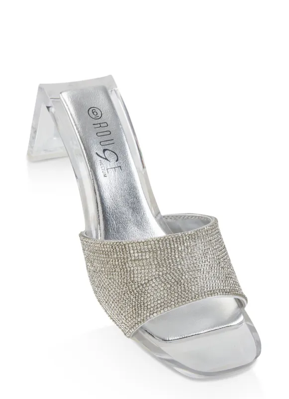 Rhinestone Clear Mid Heel Slide Sandals sold by Rainbow