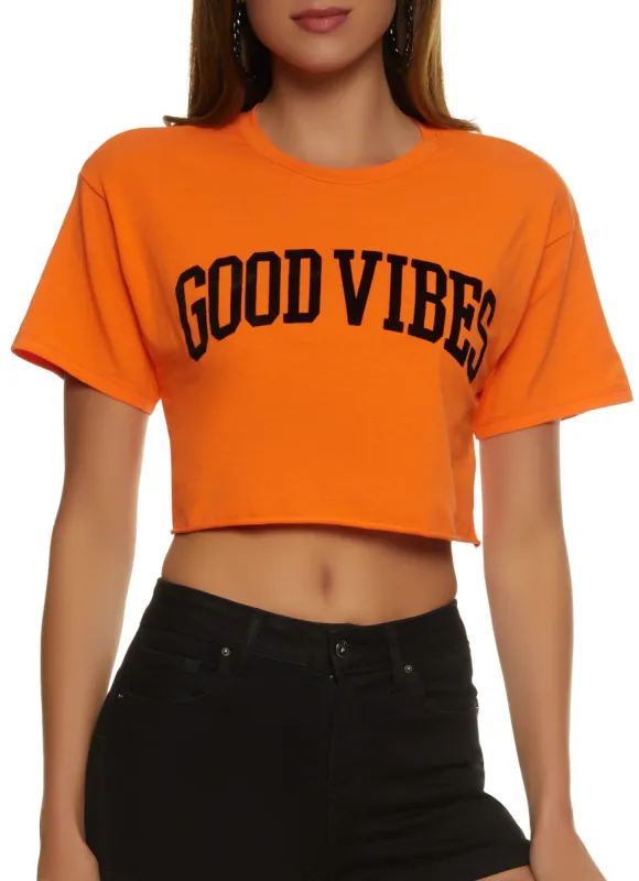 Velvet Burnout Good Vibes Graphic Crop Top sold by Rainbow