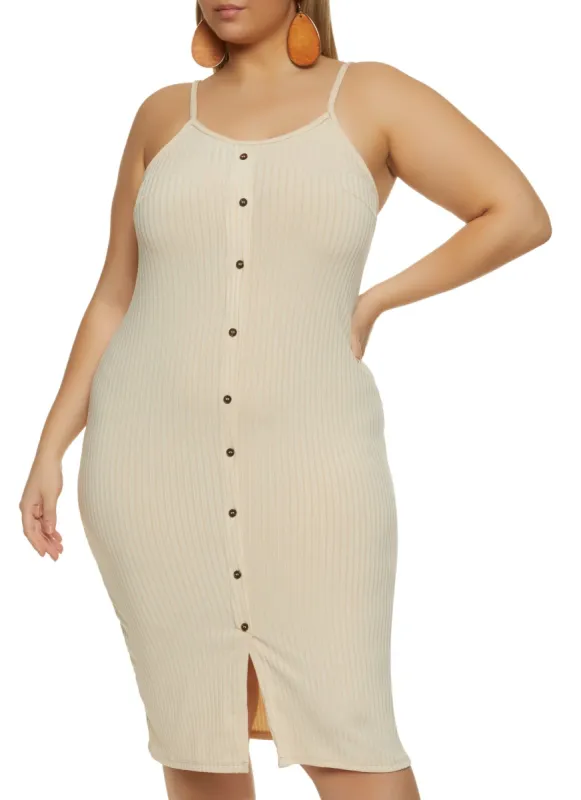 Plus Size Ribbed Button Front Dress sold by Rainbow