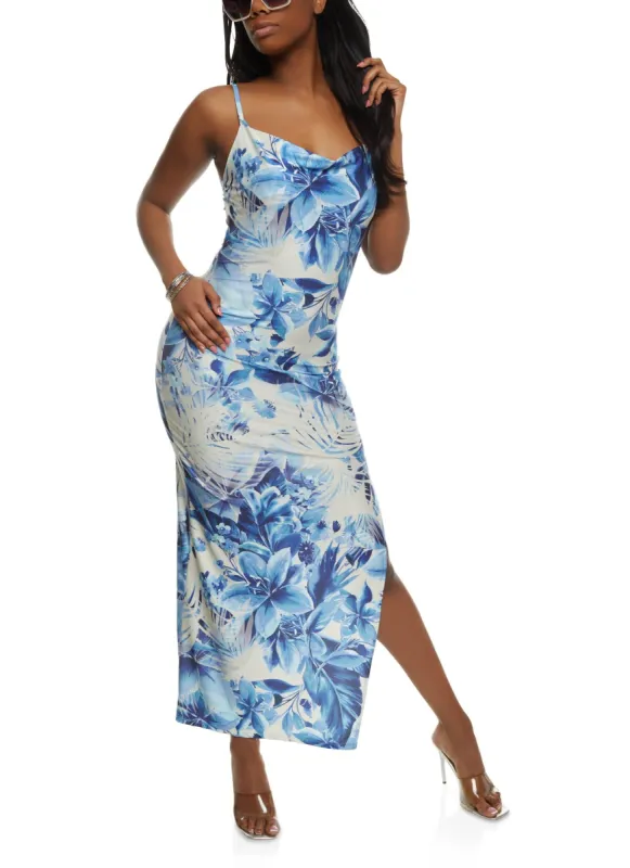 Haute Monde Floral Tropical Print Cowl Neck Maxi Dress sold by Rainbow