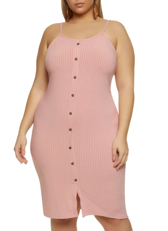 Plus Size Ribbed Button Front Dress sold by Rainbow