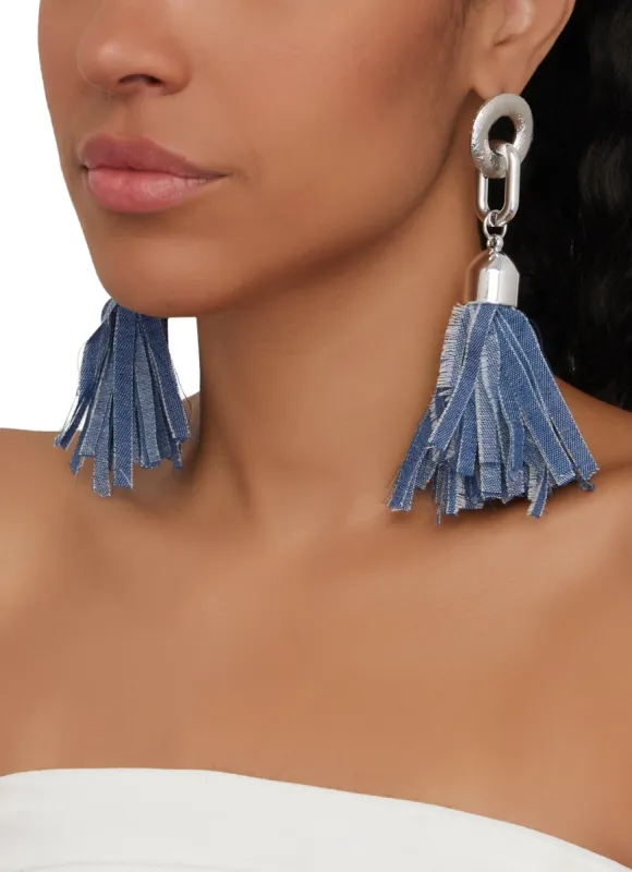 Denim Fringe Tassel Earrings sold by Rainbow