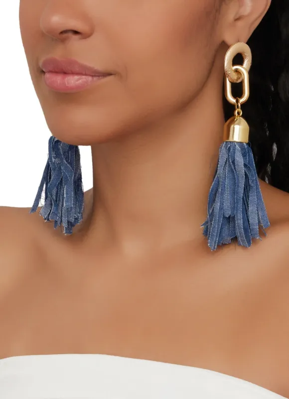 Denim Fringe Tassel Earrings sold by Rainbow