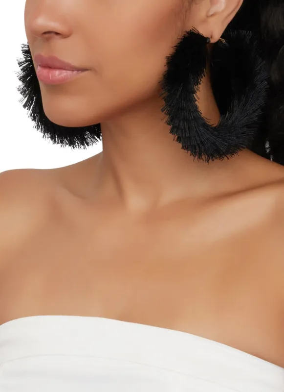 Fringe Oversized Hoop Earrings sold by Rainbow