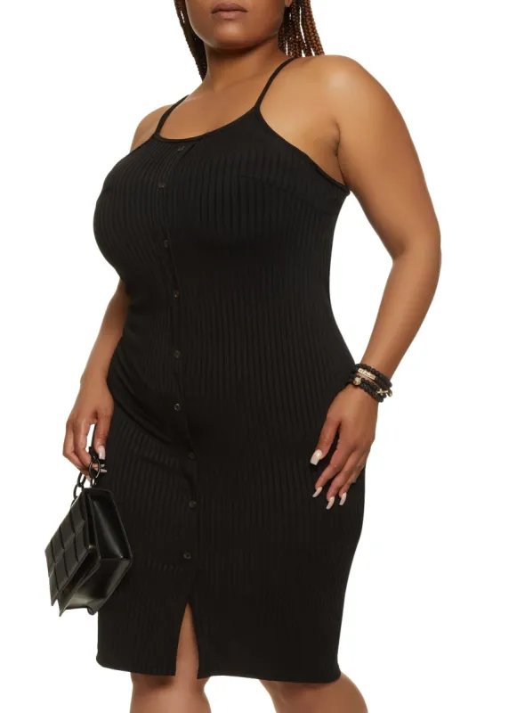 Plus Size Ribbed Button Front Dress sold by Rainbow