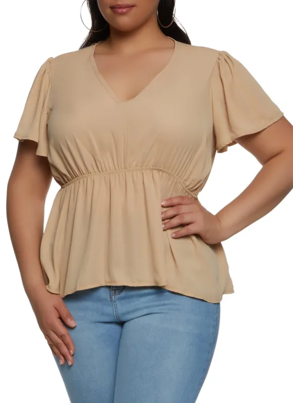 Plus Size V Neck Bell Sleeve Top sold by Rainbow
