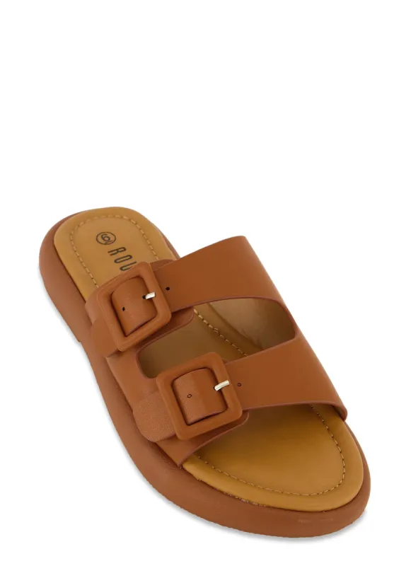Studded Trim Denim Slide Sandals sold by Rainbow
