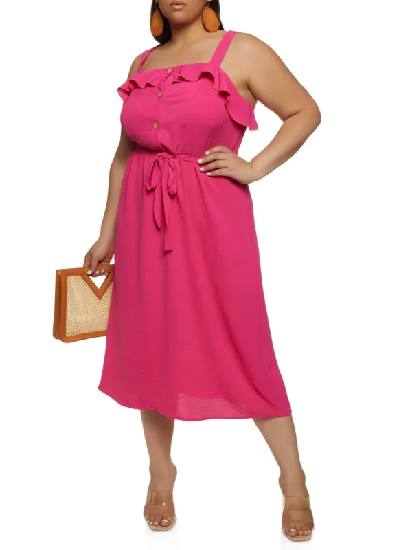 Plus Size Button Front Square Neck Dress sold by Rainbow