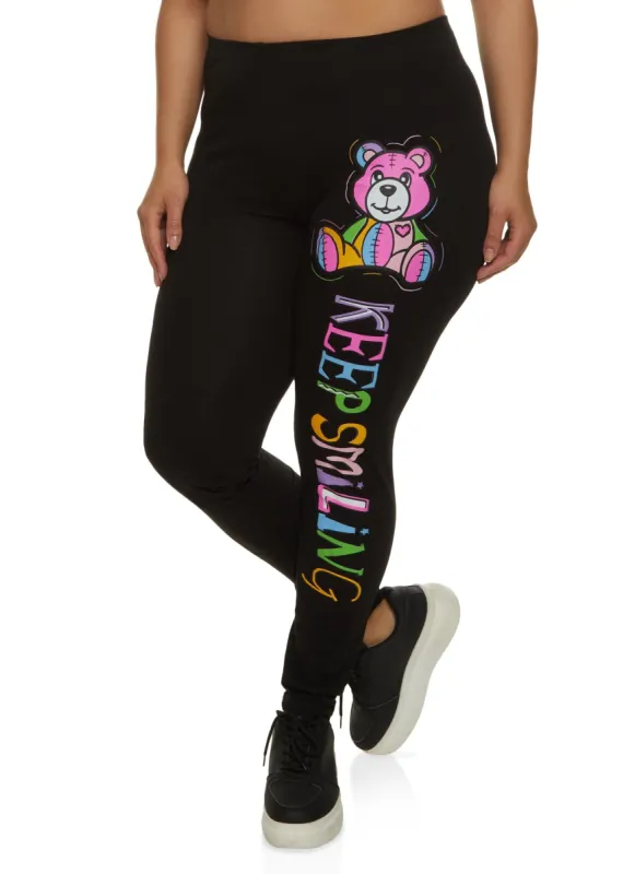 Plus Size Keep Smiling Graphic Leggings sold by Rainbow