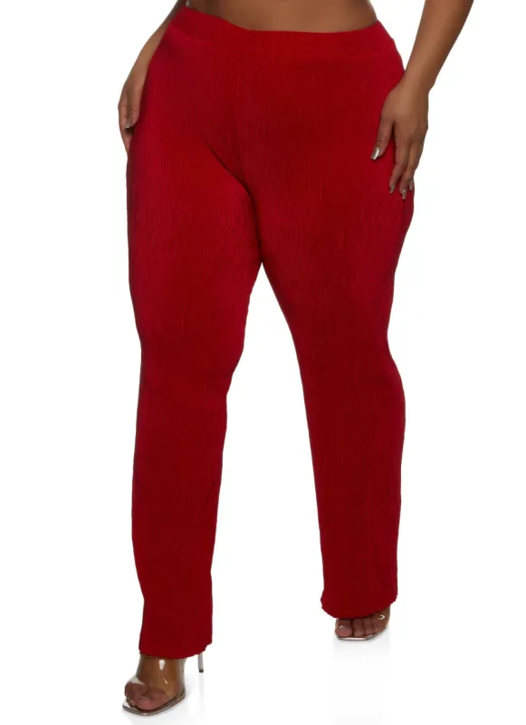 Plus Size Plisse High Waist Wide Leg Pants sold by Rainbow